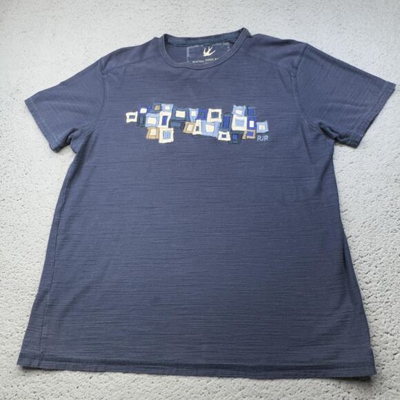Rocha John Rocha Shirt Mens Large Blue Embroidered Geometric RJR Slub Knit Tee - Picture 1 of 11